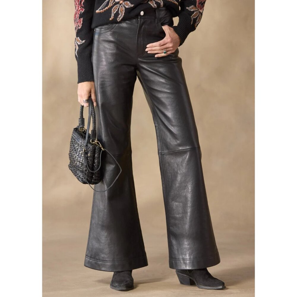St Anton Wideleg Leather Pants Black Sundance Exclusive Sz: 27 29 & 30 $378 NWT